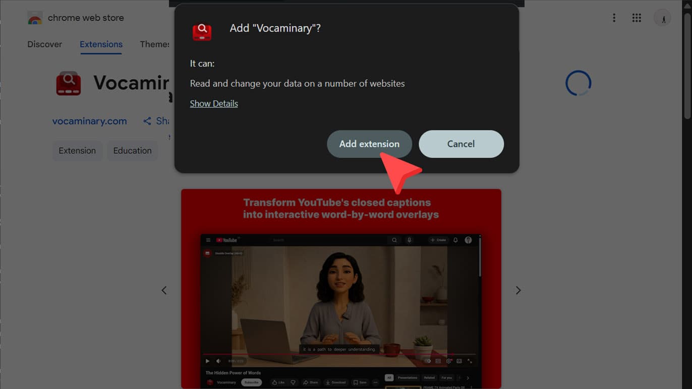 Confirm extension installation popup